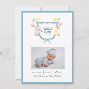 Faire-part Cimetière Monogramme mignonne avec animaux Garçon 