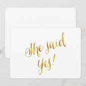 Faire-part Citation Elle A Dit Oui Design Métallisé Faux Or (Devant / Derrière)