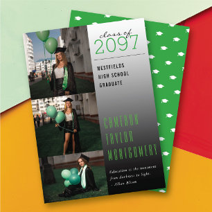 Faire-part Citation Photo Moderne de Diplômé avec Fond Vert F