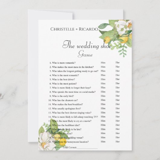 Faire-part Citron jeu de chaussures mariage, jeu de partie de (Devant)