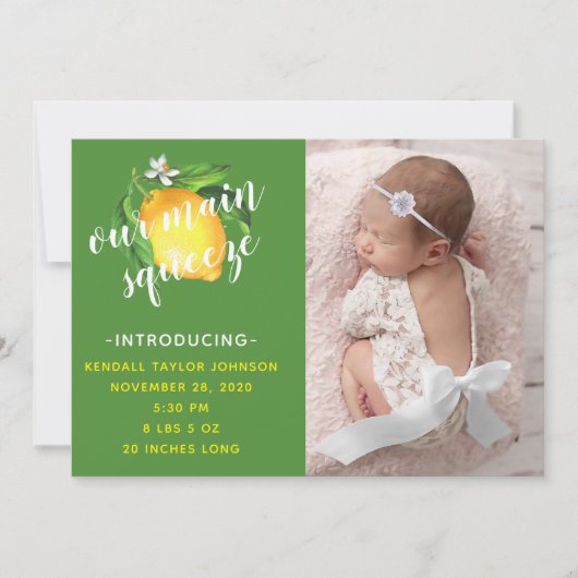 Faire-part Citron Notre photo principale Squeeze Naissance (Devant)