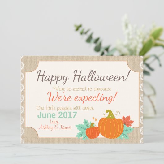 Faire-part Citrouille de grossesse d'Halloween (Debout devant)
