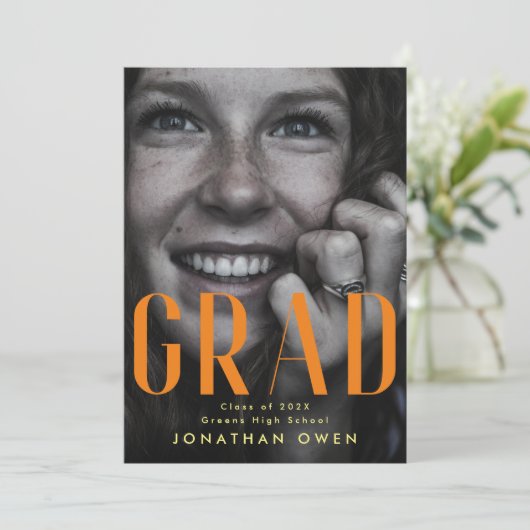 Faire-part Clair Orange Jaune Lycée Classe (Debout devant)