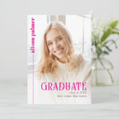 Faire-part Class of 2026 GRADUATE minimalist hot pink photo (Debout devant)