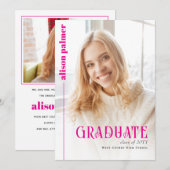 Faire-part Class of 2026 GRADUATE minimalist hot pink photo (Devant / Derrière)