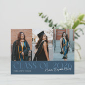 Faire-part Class of 2026 Script Name Navy Blue Grad Photo (Debout devant)