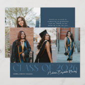 Faire-part Class of 2026 Script Name Navy Blue Grad Photo (Devant / Derrière)