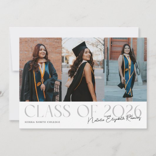 Faire-part Class of 2026 Script Name White Grad Photo (Devant)