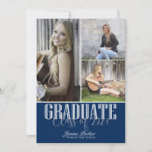 Faire-part Classe Ajouter Quatre Photos Bleu Graduation (Devant)