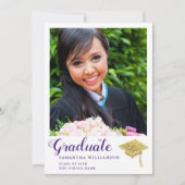 Faire-part Classe blanche et violette de la photo 2025 Gradua (Devant)