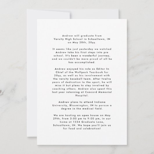 Faire-part Classe Blanche Moderne De 25 Diplôme Photo (Dos)