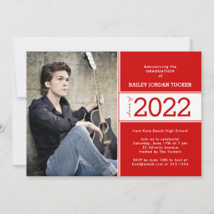 Faire-part Classe Bold Année Rouge Blanc 2-Photo Graduation