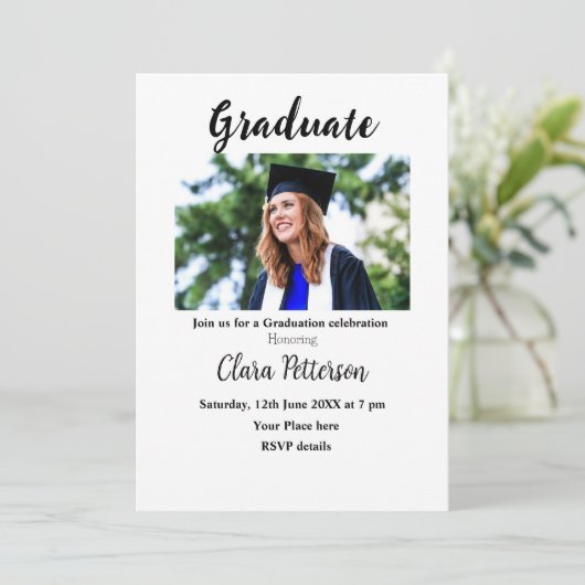 Faire-part classe classique noir blanc ajouter année de diplô (Debout devant)