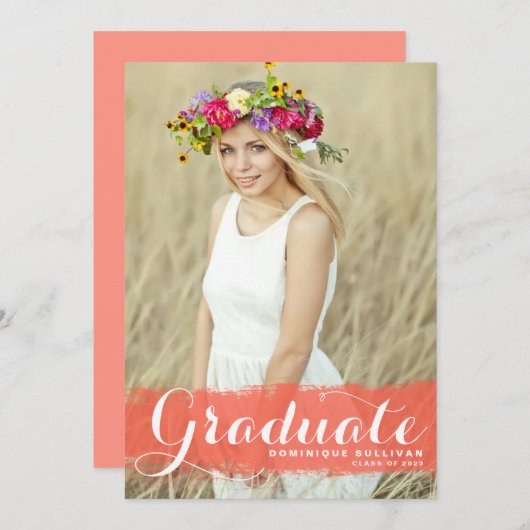 Faire-part Classe d'aquarelle de corail de 2025 (Devant / Derrière)