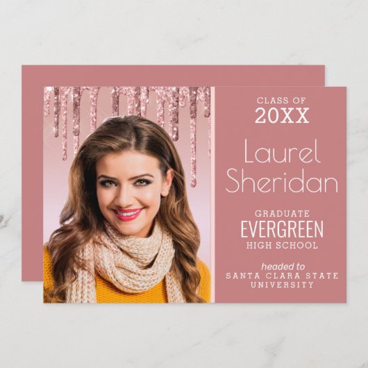 Faire-part Classe de 2021 Graduate Pink Parties scintillant P (Devant / Derrière)
