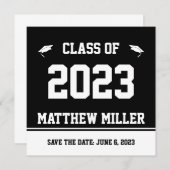 Faire-part Classe de 2023 Enregistrer la date Black White Gra (Devant / Derrière)