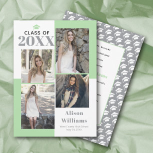 Faire-part Classe de 2023 quatre photos graduation de menthe