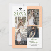 Faire-part Classe de 2023 quatre photos peach sauge graduatio (Devant)