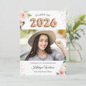 Faire-part Classe de 2023 Rose de graduation Gold Balloon Flo (Debout devant)