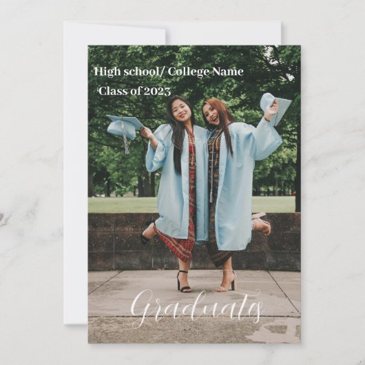 Faire-part Classe de 2023 white script Double graduation (Devant)