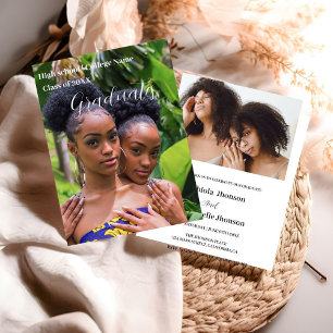 Faire-part Classe de 2023 white script Double graduation