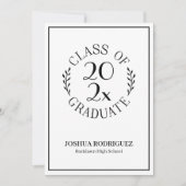 Faire-part Classe de 2025 Diplômé Noir Blanc Typographie (Devant)