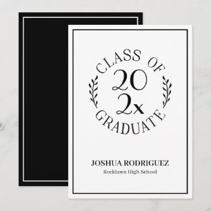 Faire-part Classe de 2025 Diplômé Noir Blanc Typographie
