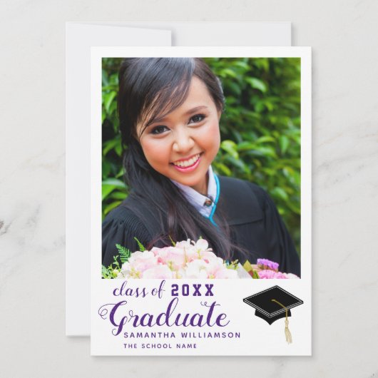 Faire-part Classe de 2025 Grad Photo White Purple Graduation (Devant)