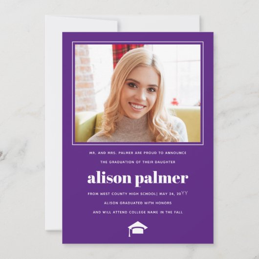 Faire-part Classe de 2025 GRADUATE arch violet photo (Dos)
