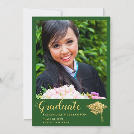 Faire-part Classe de 2025 Graduate Green and Gold Graduation (Devant)