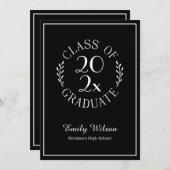 Faire-part Classe de 2025 Graduate Name Chic Emblem Noir (Devant / Derrière)