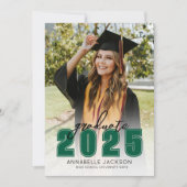 Faire-part Classe De 2025 Graduate Photo Green Graduation (Devant)