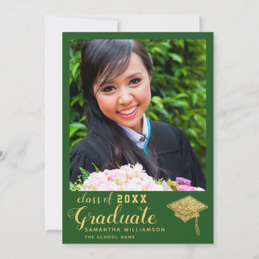Faire-part Classe de 2025 Green and Gold Photo Graduation (Devant)