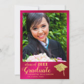 Faire-part Classe de 2025 Hot Pink and Gold Photo Graduation (Devant)