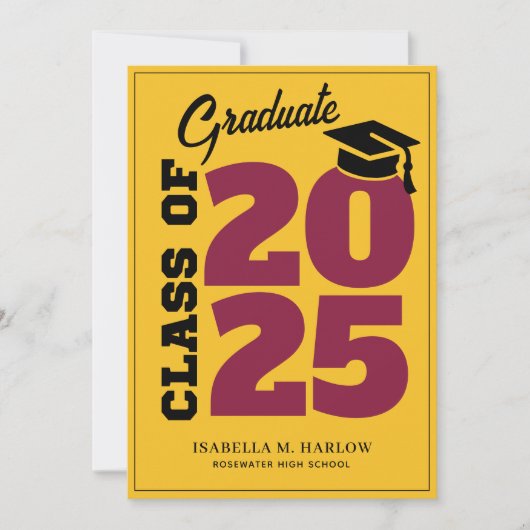 Faire-part Classe de 2025 Maroon Gold Retro Graduation (Devant)