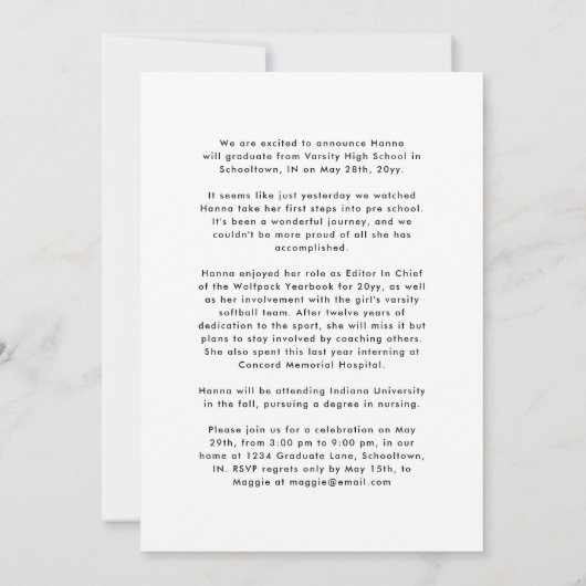 Faire-part Classe De 2025 Moderne Photo Graduation Open House (Dos)
