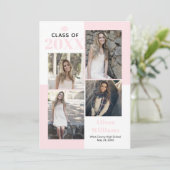 Faire-part Classe de 2025 quatre photos blush rose graduation (Debout devant)