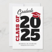 Faire-part Classe de 2025 Red and Black Retro Graduation (Devant)