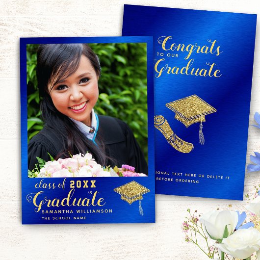 Faire-part Classe de 2025 Royal Blue and Gold Photo Graduatio