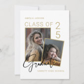 Faire-part Classe De 25 Gold Script 2 Photos Graduation (Devant)