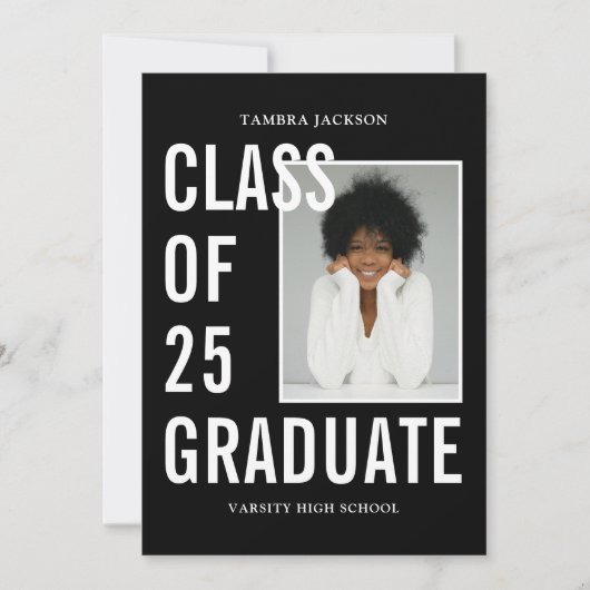 Faire-part Classe De 25 Noirs & Blancs Photo & Bio Graduation (Devant)