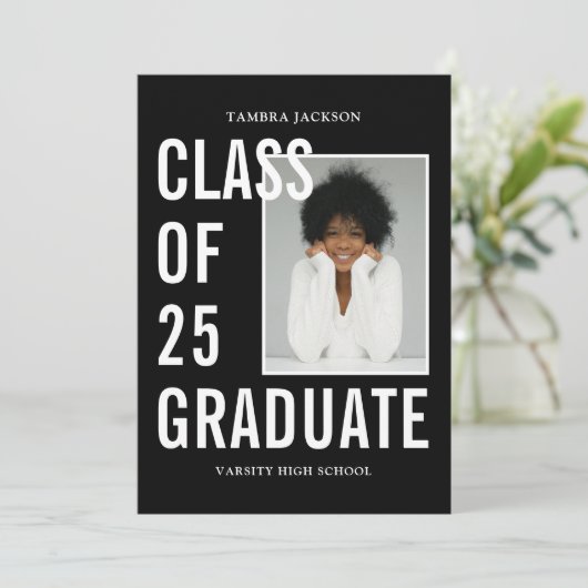 Faire-part Classe De 25 Noirs & Blancs Photo & Bio Graduation (Debout devant)
