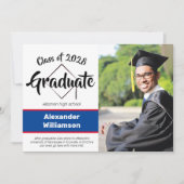 Faire-part Classe de Blue Red Classic Script Photo Graduation (Devant)
