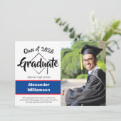 Faire-part Classe de Blue Red Classic Script Photo Graduation (Debout devant)