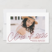 Faire-part Classe de Burgundy Script Photo Graduation 2025 (Devant)