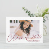 Faire-part Classe de Burgundy Script Photo Graduation 2025 (Debout devant)