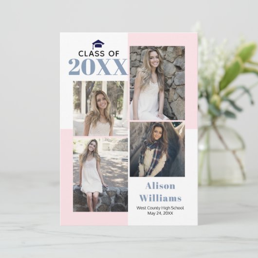 Faire-part Classe de graduation photo bleu roux 2025, poussié (Debout devant)