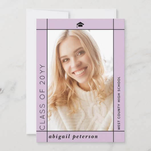 Faire-part Classe de lavande moderne de la photo de graduatio (Devant)
