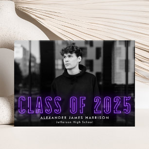 Faire-part Classe de Neon violet moderne de 2023 Diplôme Phot