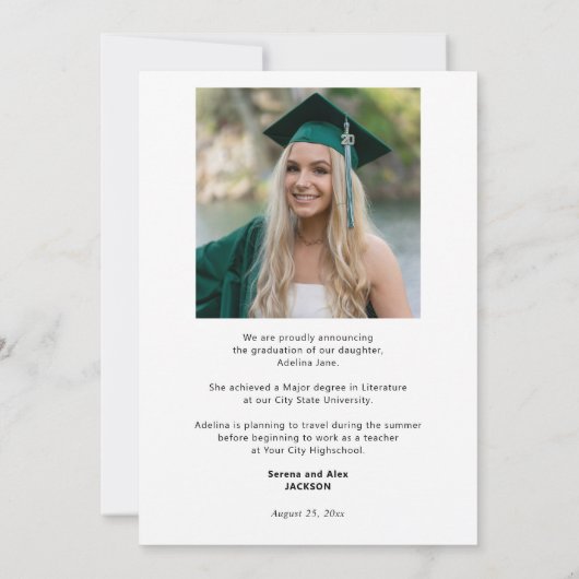 Faire-part Classe d'écriture d'or classique photo de graduati (Dos)